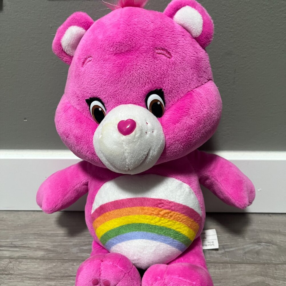 2015 Care Bears Build A Bear Cheer Bear Plush Pink Rainbow Stuffed Animal 13"